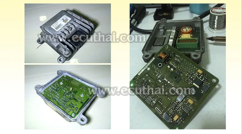 กล่อง ECU ที่เปิดฝาออกเพื่อซ่อมแผงวงจรภายใน